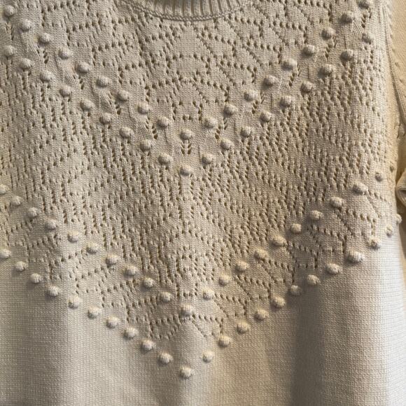 New Talbots Knitted Top White Cream Ribbed Hem Back Button Short Sleeve Sz 1X - Picture 2 of 7
